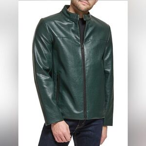 DKNYC NEW Men's Green Faux Leather Racing Jacket, Men’s Sz S